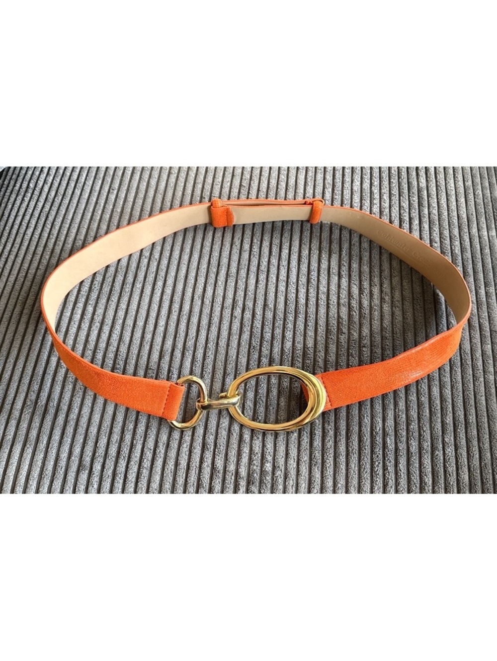 Coldwater Creek Orange Leather Belt with Gold Buckle Size L/XL